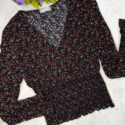 NWT Altar'd State Black Floral Cropped Blouse