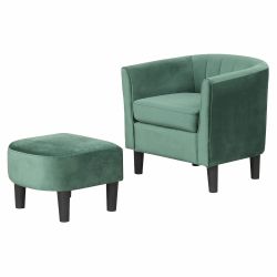 Upholstered Teddy Velvet Club Barrel Chair with Ottoman with Footrest