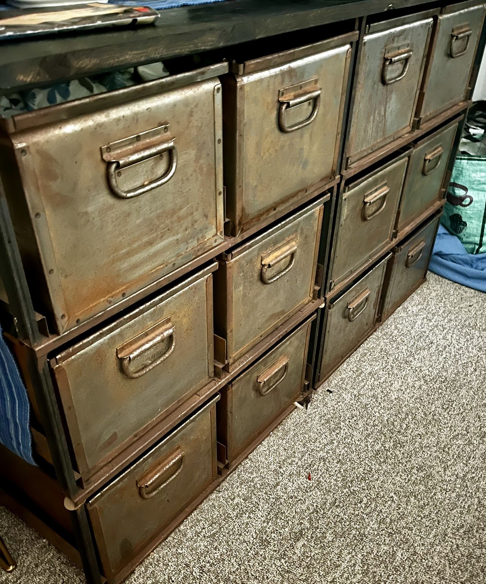 Vintage NYC 12 Unit Steel File Cabinet.
