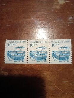 Vintage 18 Unused 10-cent CANAL BOAT 1800's Stamps Issued 1987 For Sale.