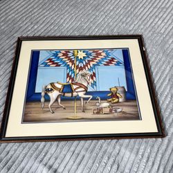 B. Cummings  84 730/2000 Carousel Horse with Teddy bear Art work 32x25