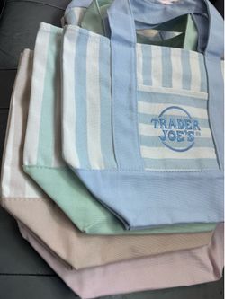 Trader Joe’s Mini Pastel Stripe Canvas Tote Bag Limited Edition Set Of 4