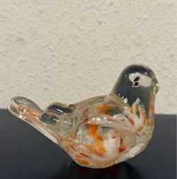 Vintage Glass Bird Paperweight Marble Orange Swirl