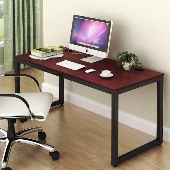 SHW Home Office 55-Inch Large Computer Desk, Black w/Cherry finish