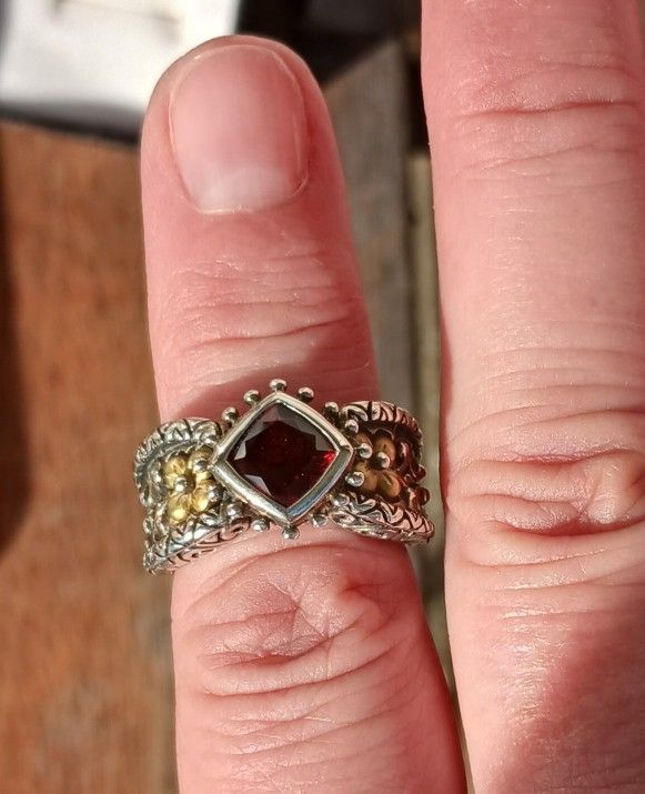 Silver And Gold Garnet Ring