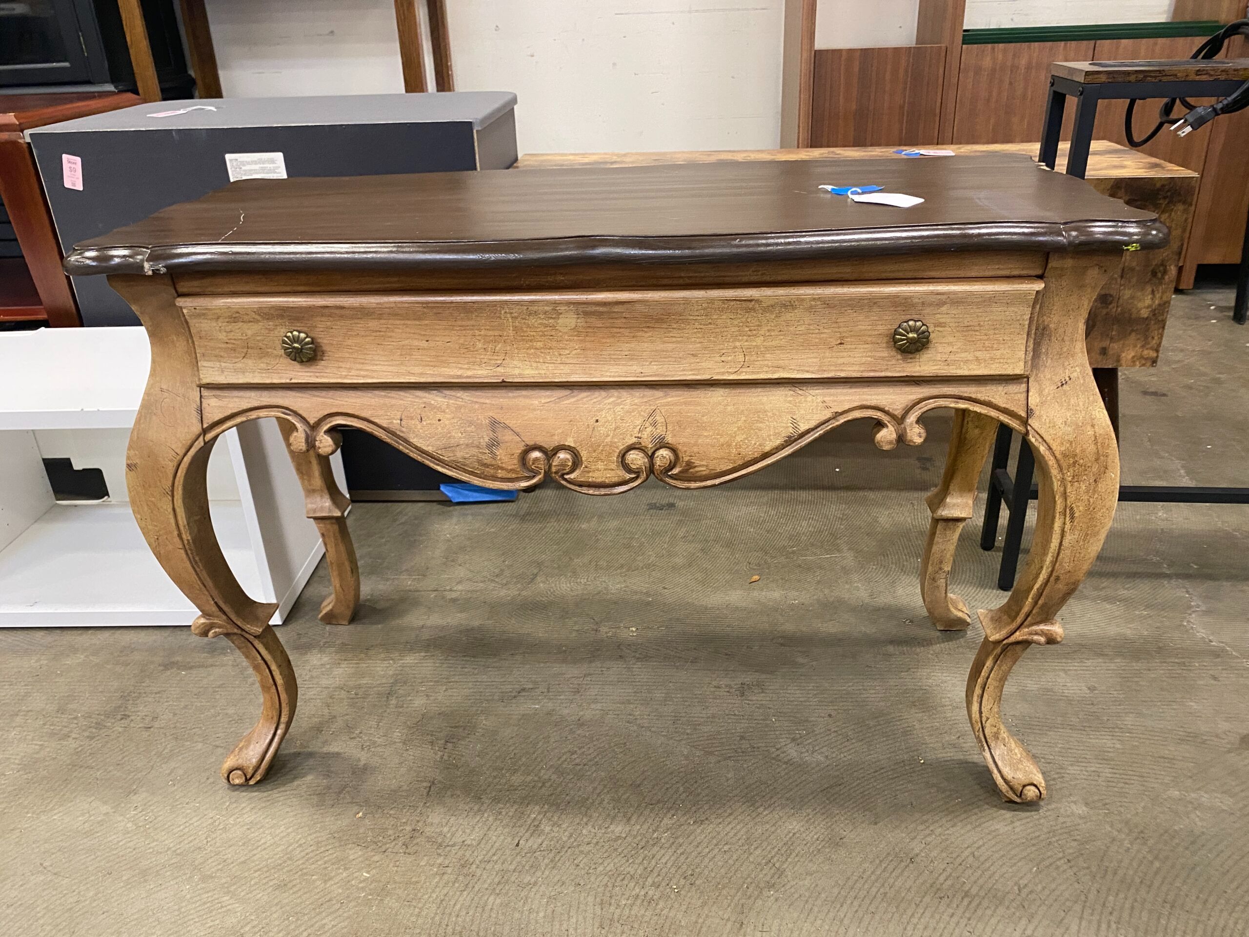 HICKORY MANUFACTURING Vintage Carved Wood Console Table with Drawer