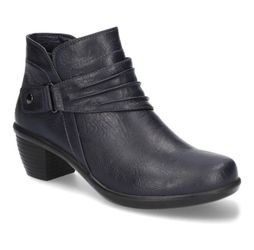 Easy Street Damita NAVY Navy Synthetic Bootie WW Wide Block Heel Side Zip