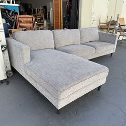 Living Spaces Aries Grey Modern Modular 117" 2 Piece Sectional Sofa Clean and Good Condition 