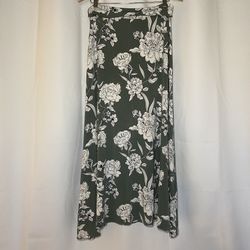 Market & Spruce Joven Printed Jersey Maxi Skirt Womens L Olive Pull On Flowy EUC