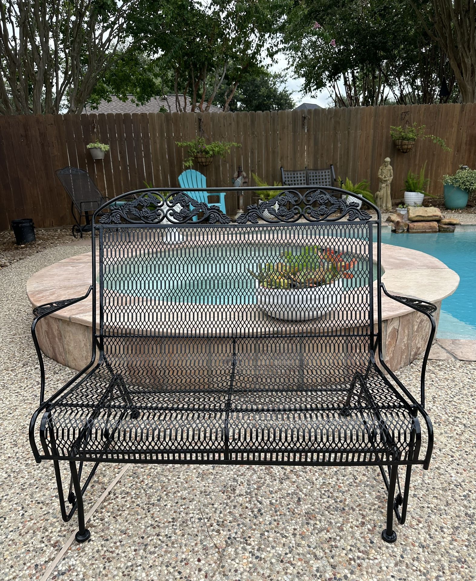 Vintage Wrought Iron Steel Metal Loveseat Glider Bench Chair
