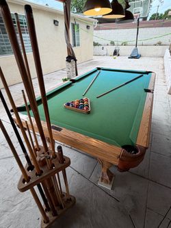 Pool Table with Cue Rack and Accessories