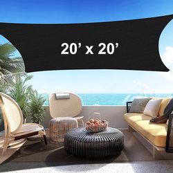 NEW $65 X-Large Square 20x20 ft Sun Shade Sail with Ropes, 3 Colors (Beige, Gray, Black)