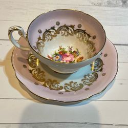 EB Foley Fine Bone China Teacup/Saucer Pink/Gold/Filigree