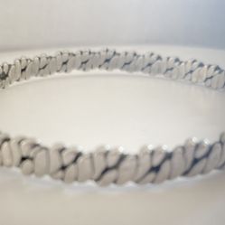 Braided Segmented Silver-Tone Bangle Bracelet