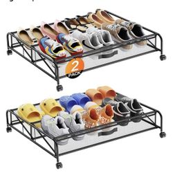 nder Bed Shoe Storage Organizer, 2 Pack Under Bed Storage Containers with Wheels for Under Bed Shoe Organizer Drawer Space Saving for bedroom