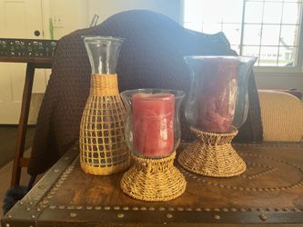 Hurricane Style Candle Holders and Matching  Carafe