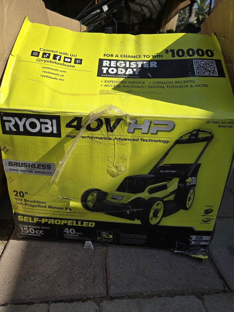 Ryobi 40v Brushless 20-in Cordless Electric Battery Walk Behind Self Propelled Lawn Mower