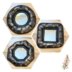 🪞 3Pc Decorative Wall Mirror Set - Bronze/Dark Brown