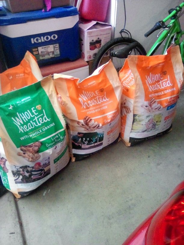 Three 45 L/B Bags Of Whole Hearted Dog Food