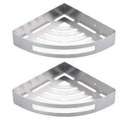 WOWOW 2-Pieces 8.39 in. W x 1.78 in. H x 8.39 in. D Stainless Steel Bathroom Triangle Corner Shelves