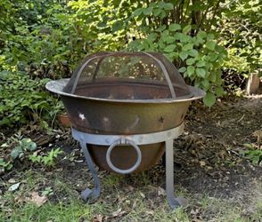 Celestial Cast Iron Style Fire Pit with Spark Screen – Stars & Moons Patina