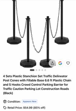 Black Plastic Stanchion Set with Chain, 4-Pack