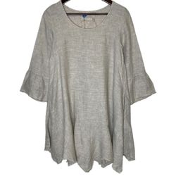 Yuvita Women’s Linen Beige Dress With Pockets Small