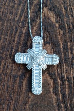 Silver Cross Pendant Necklace with Crystal Stones