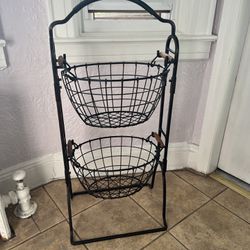 2 Tier Metal Standing Fruit/home Storage Basket