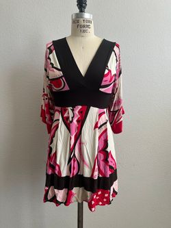 Vintage Italian Abstract Print Jersey Mini Dress IT 42 Size Medium Y2K