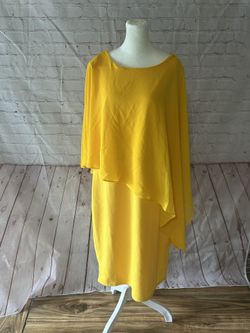 NWOT Hanna Nikole women chiffon capelet dress yellow size 16W - fits more like a 14 NWOT - tried on but did not fit and never worn   Main Fabric:95%Po
