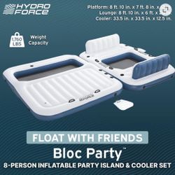 Hydro Force Bloc Party Modular Inflatable Island for 8 People Party and Floating Cooler 