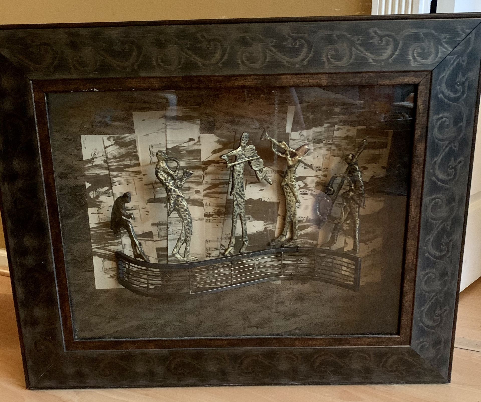 “Musicians Delight” Brass Sculpture Framed Art/ 31”x25”