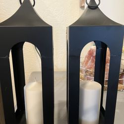 Metal Hanging Black Lanterns With Candles 