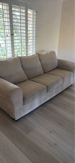 3-Seat Beige Fabric Sofa
