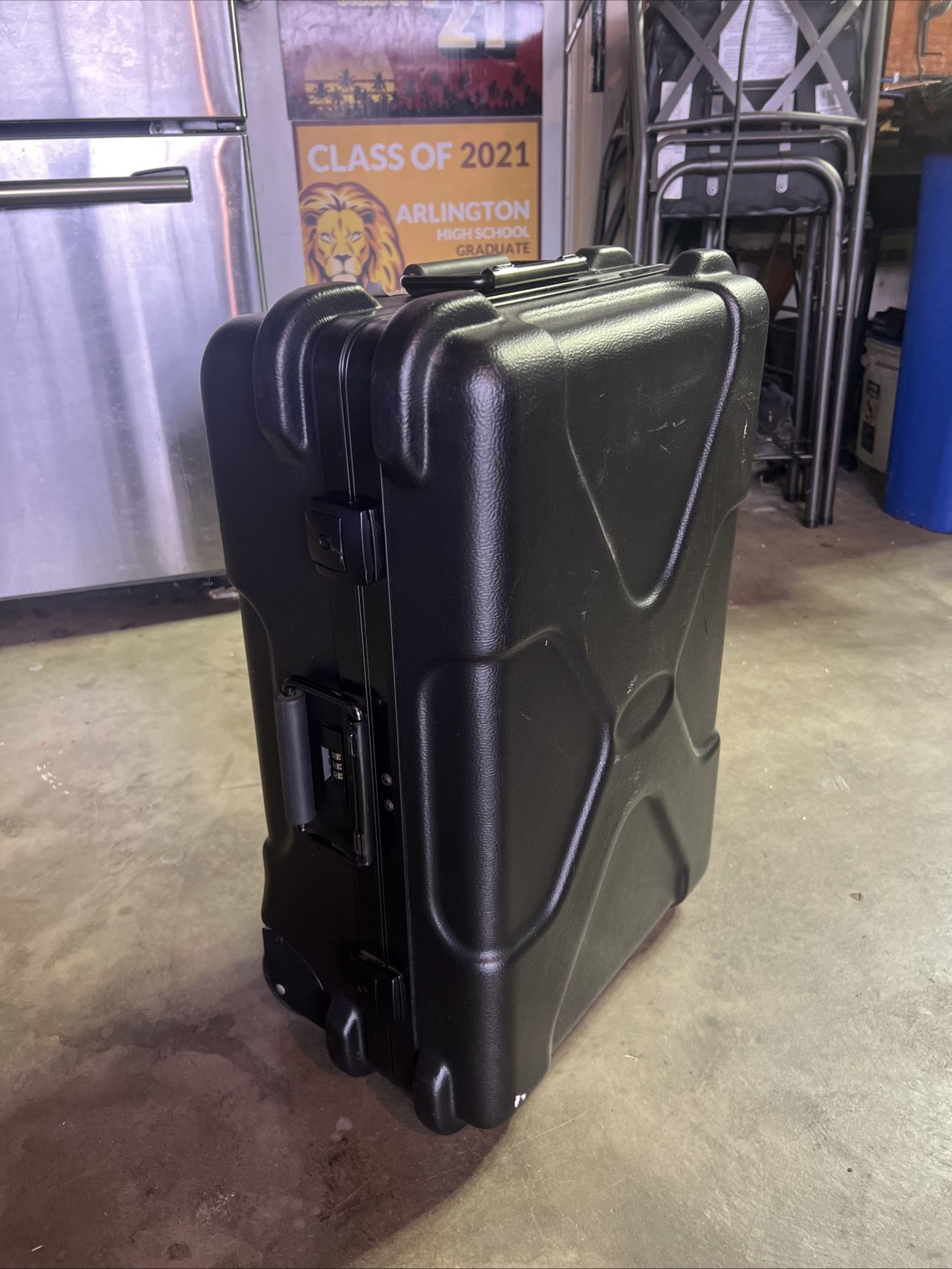 19" Black Hard-shell Plastic Wheeled Rolling Combination Music Suitcase Case Box