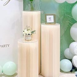 Cylinder Stands for Party 3Pcs Round Pedestal Stand Foldable Cardboard Columns Cylinder Tables for Parties Baby Shower Birthday Wedding Pillars Displa
