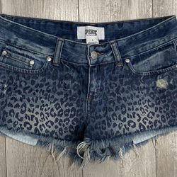 Pink Victorias Secret Cheetah Print Denim Shorts Sz2