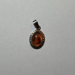 1960s Sterling Silver And Amber Pendant
