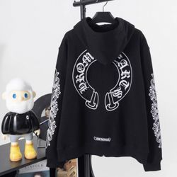 Black Gothic Horseshoe Zip Up Hoodie Size S/M