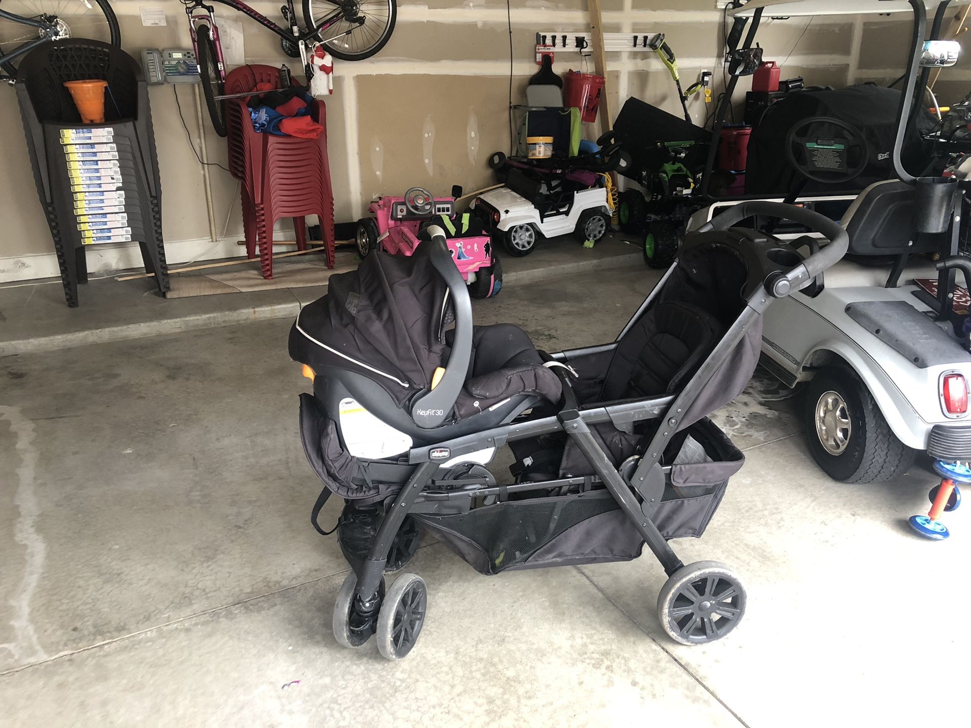 Chicco double stroller and car seat with base