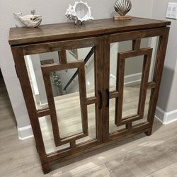 Large Solid Wood Mirrored Decorative Accent Cabinet Storage Hutch
