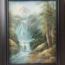 Waterfall Mountain Landscape Oil Painting 