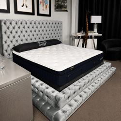 Modern gray queen size bed frame