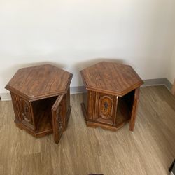 2 Antique Side Tables With Storage 