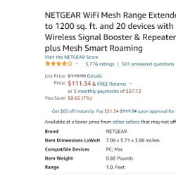 Netgear WiFi Mesh Range Extender/Ethernet Bridge EX6150v2