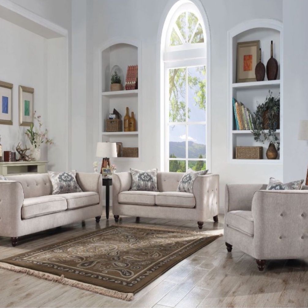 Brand New Tan Fabric Sofa and Love Seat Set