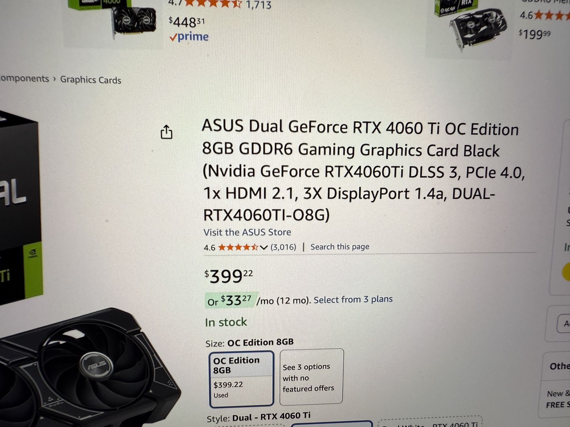 Asus 4060 Ti 8gb OC Edition