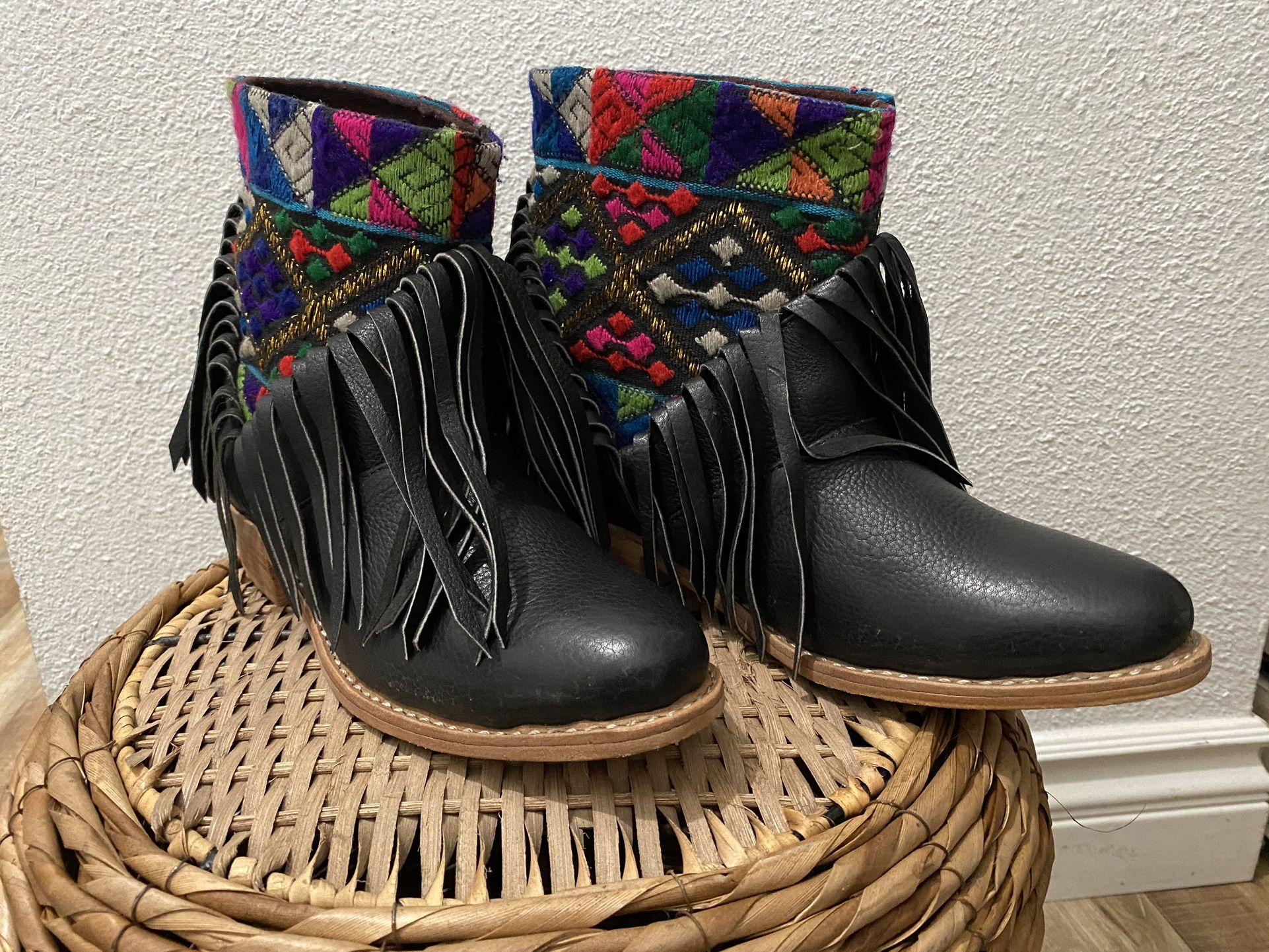 Fringe Leather Ankle Boots