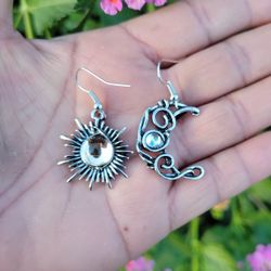 Sun And Crescent Moon Drop Dangle Boho Earrings